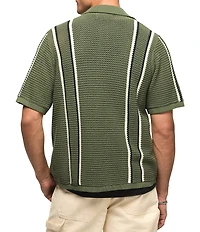 Lucky Brand Short Sleeve Striped Button Front Sweater