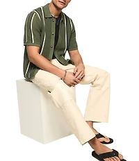 Lucky Brand Short Sleeve Striped Button Front Sweater