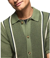 Lucky Brand Short Sleeve Striped Button Front Sweater