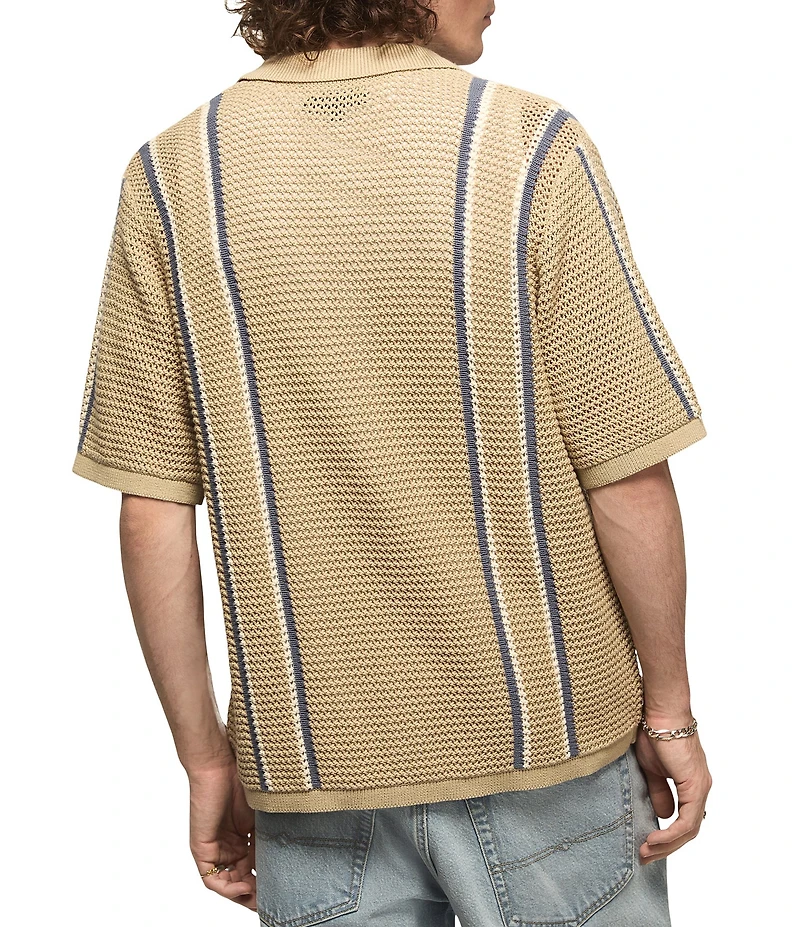 Lucky Brand Short Sleeve Striped Button Front Sweater