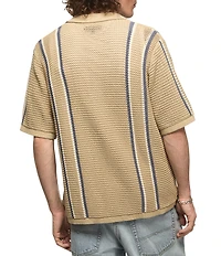 Lucky Brand Short Sleeve Striped Button Front Sweater