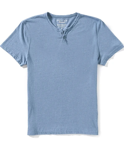 Lucky Brand Short Sleeve Venice Burnout Notch Neck Henley T-Shirt