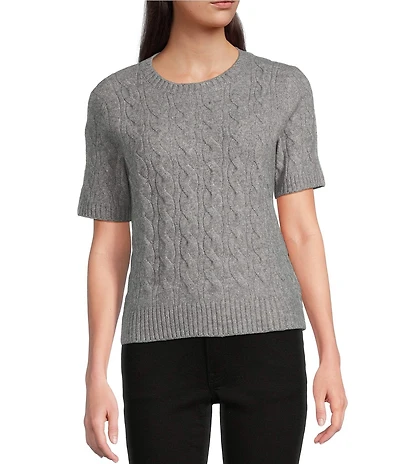 Lucky Brand Soft Cable Knit Round Neck Short Sleeve Sweater