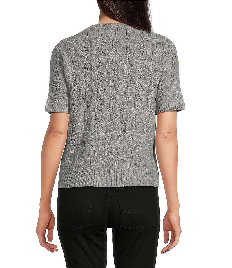 Lucky Brand Soft Cable Knit Round Neck Short Sleeve Sweater