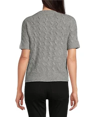 Lucky Brand Soft Cable Knit Round Neck Short Sleeve Sweater