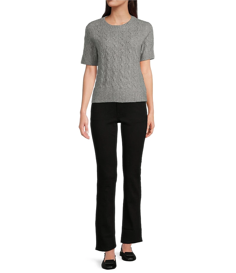 Lucky Brand Soft Cable Knit Round Neck Short Sleeve Sweater