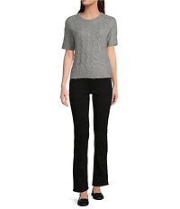 Lucky Brand Soft Cable Knit Round Neck Short Sleeve Sweater