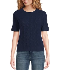 Lucky Brand Soft Cable Knit Round Neck Short Sleeve Sweater