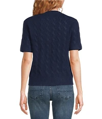 Lucky Brand Soft Cable Knit Round Neck Short Sleeve Sweater