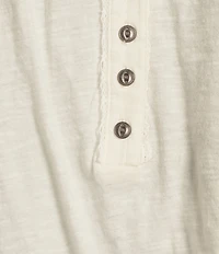 Lucky Brand Solid V-Neck Cap Sleeve Lace Trimmed Henley Tee