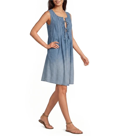 Lucky Brand Split Round Neck Front Tie Sleeveless Mini Dress