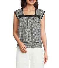 Lucky Brand Square Neck Cap Sleeve Lace Trim Top