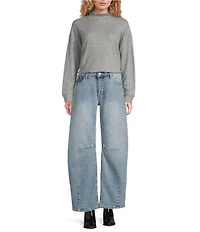 Lucky Brand Stretch Denim Embellished Pocket Barrel Leg Ankle Length Jeans