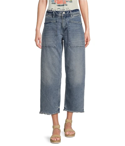 Lucky Brand Stretch Denim High Rise Wide Leg Patch Pocket Jeans