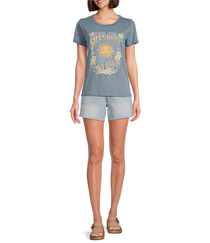 Lucky Brand Stretch Denim Mid Rise Frayed Hem Shorts