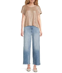 Lucky Brand Stretch Knit Sequin Crew Neck Short Sleeve Tee