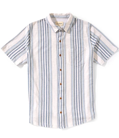Lucky Brand Striped Short Sleeve Linen-Blend Shirt