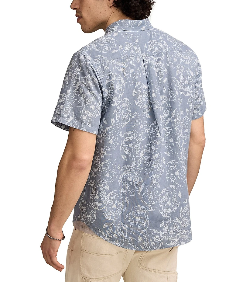 Lucky Brand Sugar Skulls Short Sleeve Linen Shirt