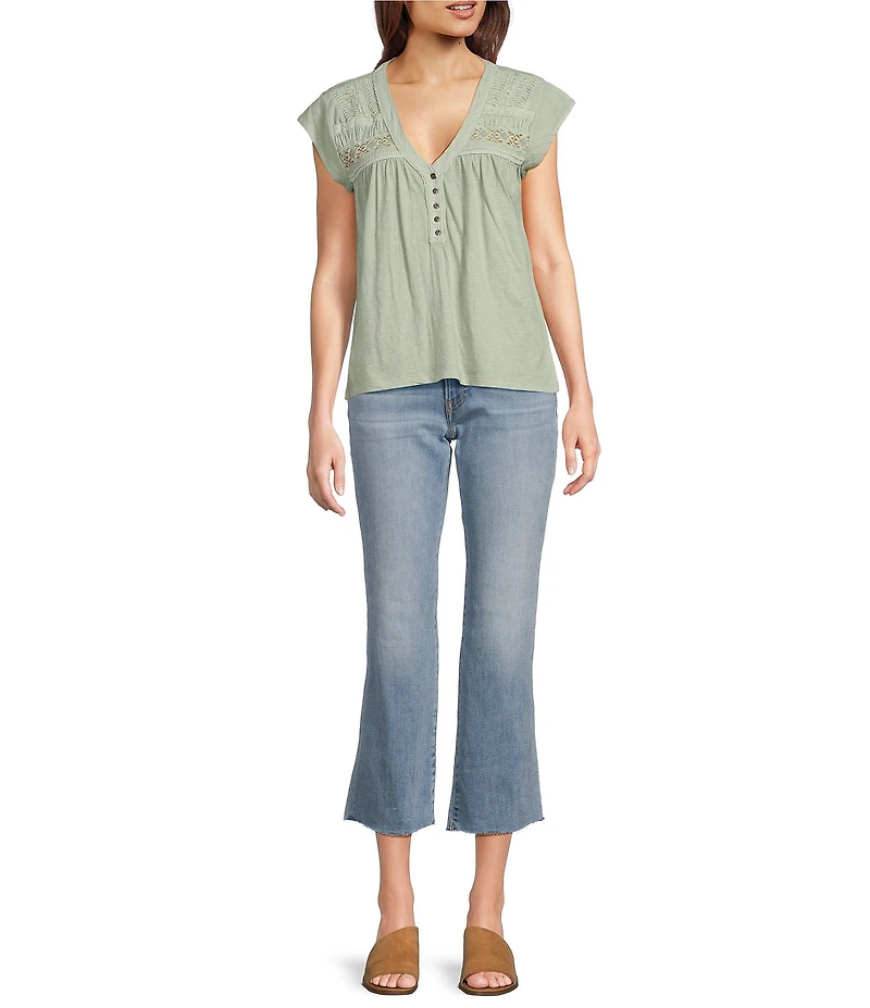Lucky Brand Sweet Mid Rise Straight Raw Hem Kick Crop Jeans