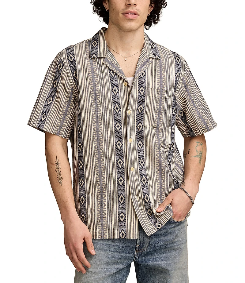 Lucky Brand Textured Stripe Short Sleeve Woven Shirt