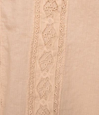 Lucky Brand V-Neck Short Sleeve Lace Peasant Blouse