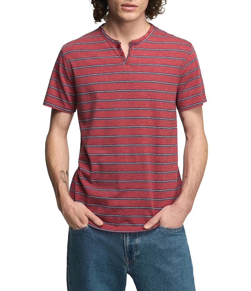 Lucky Brand Venice Short Sleeve Striped Notch Collar Tee