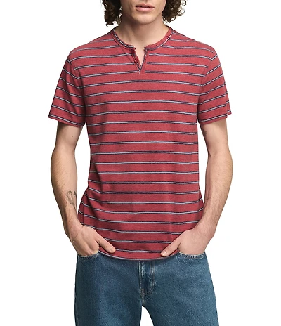 Lucky Brand Venice Short Sleeve Striped Notch Collar Tee