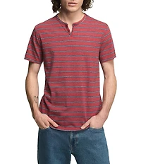 Lucky Brand Venice Short Sleeve Striped Notch Collar Tee