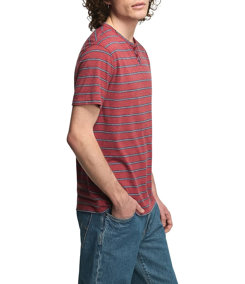 Lucky Brand Venice Short Sleeve Striped Notch Collar Tee
