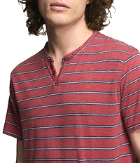 Lucky Brand Venice Short Sleeve Striped Notch Collar Tee