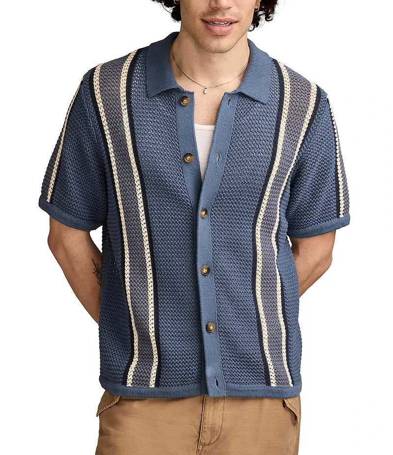 Lucky Brand Vertical Stripe Short Sleeve Polo Sweater