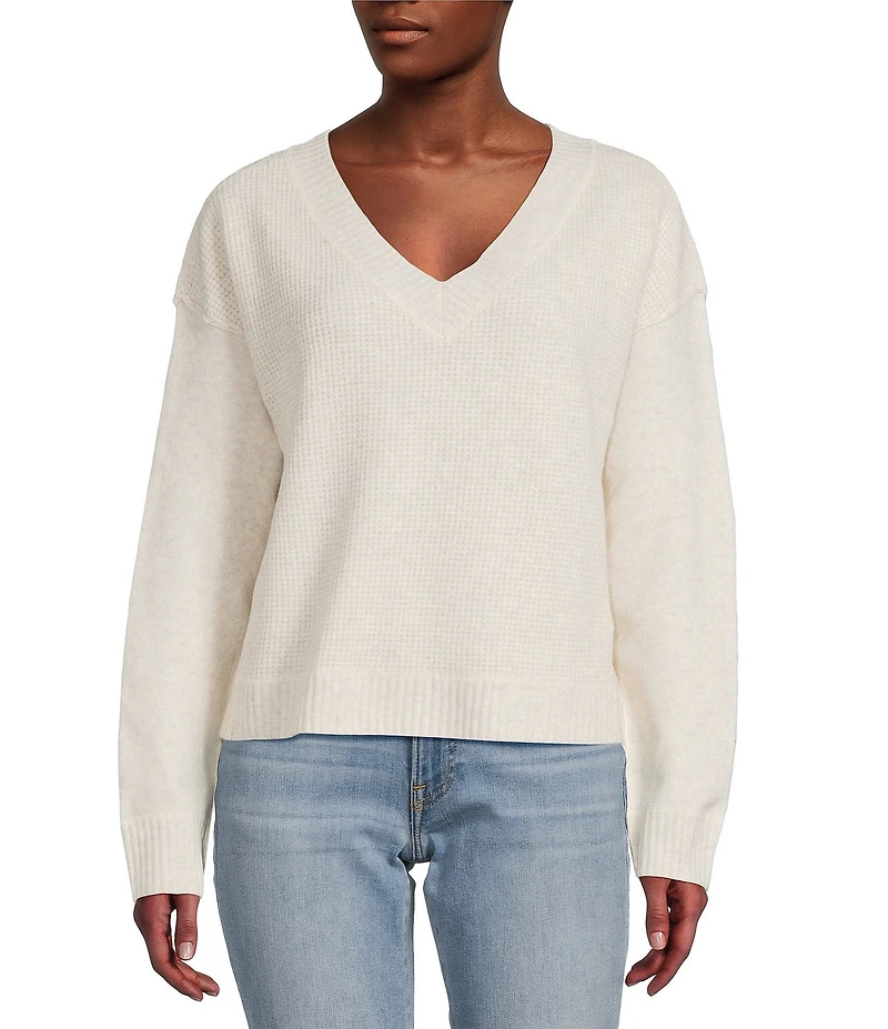 Lucky Brand Bamboo Waffle V-Neck Long Sleeve Top