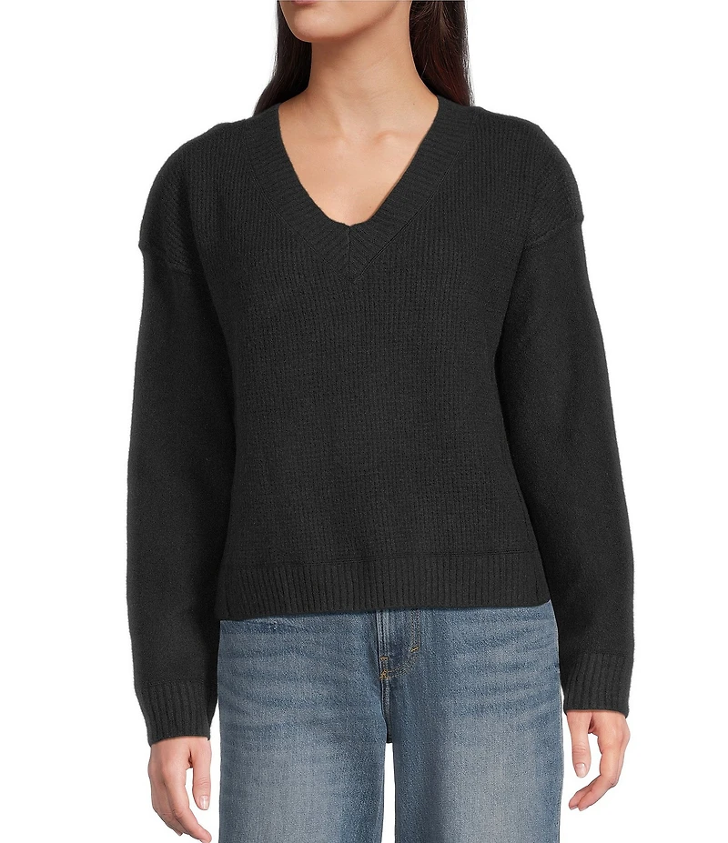 Lucky Brand Bamboo Waffle V-Neck Long Sleeve Top