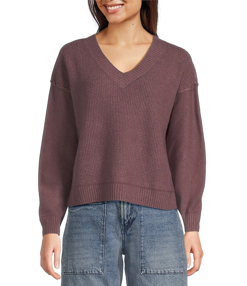 Lucky Brand Bamboo Waffle V-Neck Long Sleeve Top