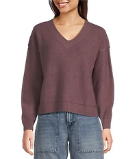Lucky Brand Bamboo Waffle V-Neck Long Sleeve Top