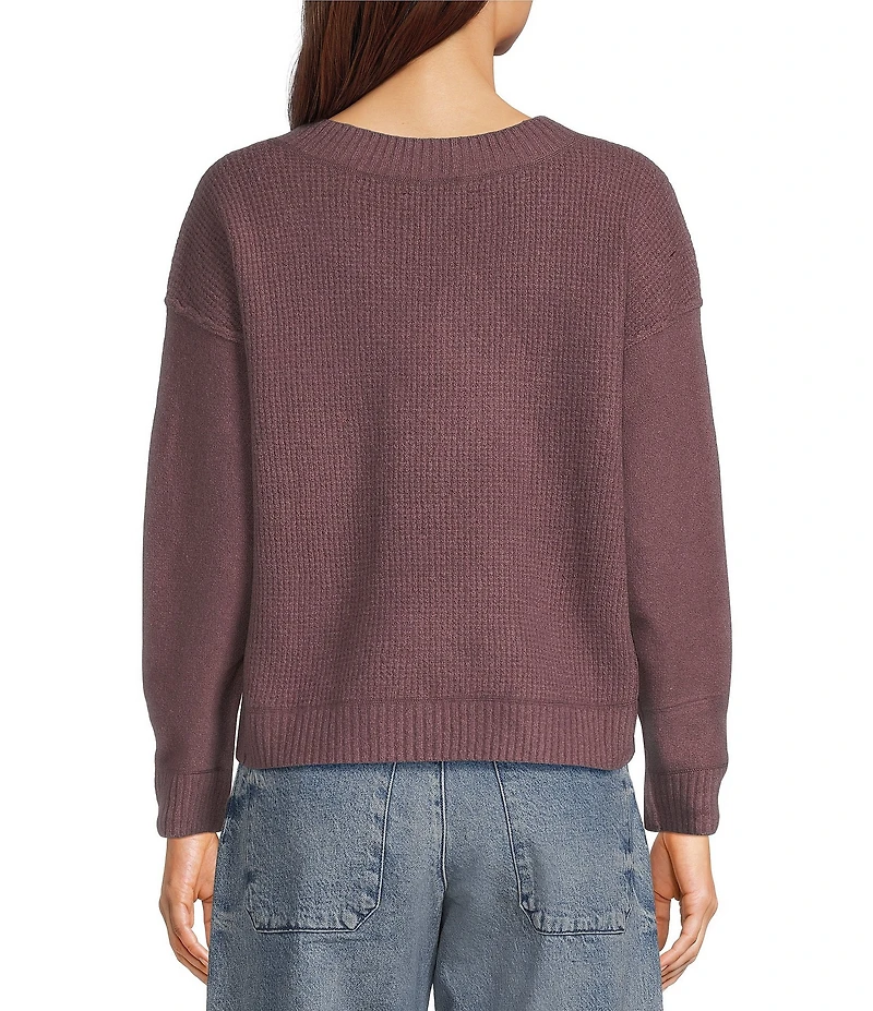 Lucky Brand Bamboo Waffle V-Neck Long Sleeve Top