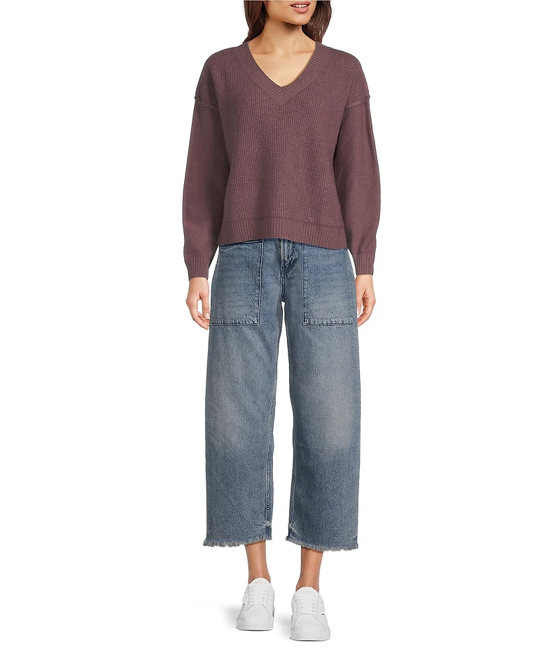 Lucky Brand Bamboo Waffle V-Neck Long Sleeve Top