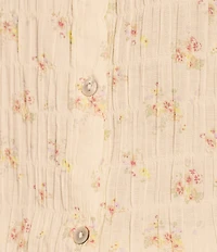 Lucky Brand Woven Floral Print Point Collar Cap Sleeve Button Down Shirt