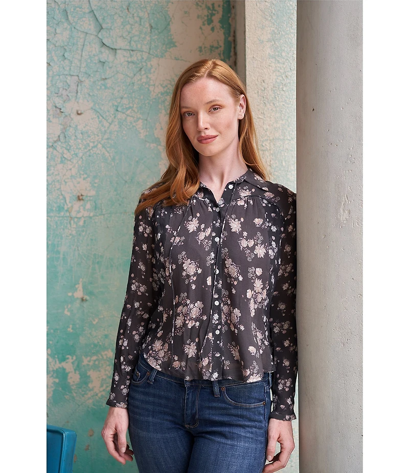Lucky Brand Woven Floral Print Point Collar Long Sleeve Button Down Shirt