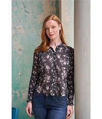 Lucky Brand Woven Floral Print Point Collar Long Sleeve Button Down Shirt