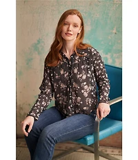 Lucky Brand Woven Floral Print Point Collar Long Sleeve Button Down Shirt