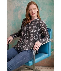 Lucky Brand Woven Floral Print Point Collar Long Sleeve Button Down Shirt