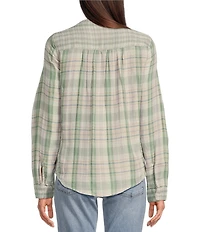 Lucky Brand Woven Plaid Print Henley Neck Long Sleeve Button Front Shirt
