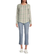 Lucky Brand Woven Plaid Print Henley Neck Long Sleeve Button Front Shirt