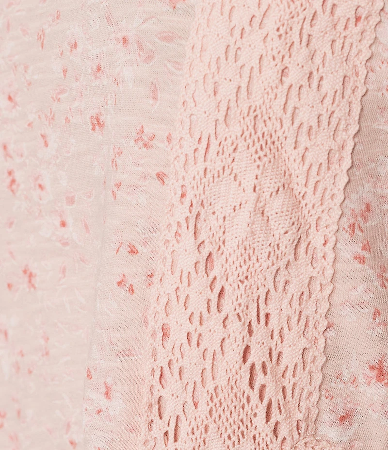 Lucky Brand Woven Round Neck Short Sleeve Lace Trim Tee