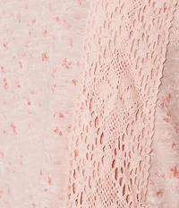 Lucky Brand Woven Round Neck Short Sleeve Lace Trim Tee