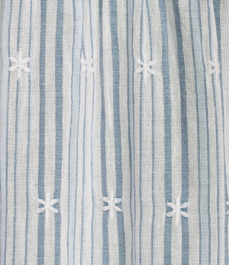 Lucky Brand Woven Stripe Lace Round Neck Cap Sleeve Top