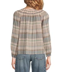 Lucky Brand Woven Stripe Print Round Neck Long Sleeve Button-Front Top