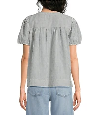 Lucky Brand Woven Striped Split Neck Short Sleeve Top