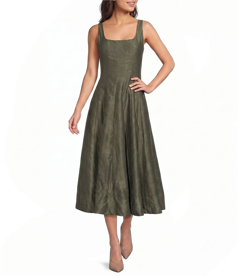 Lucy Paris Alain Panel Square Neck Sleeveless A-Line Midi Dress